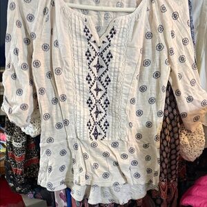 Lucky Brand Cream and Black Patterned Blouse
